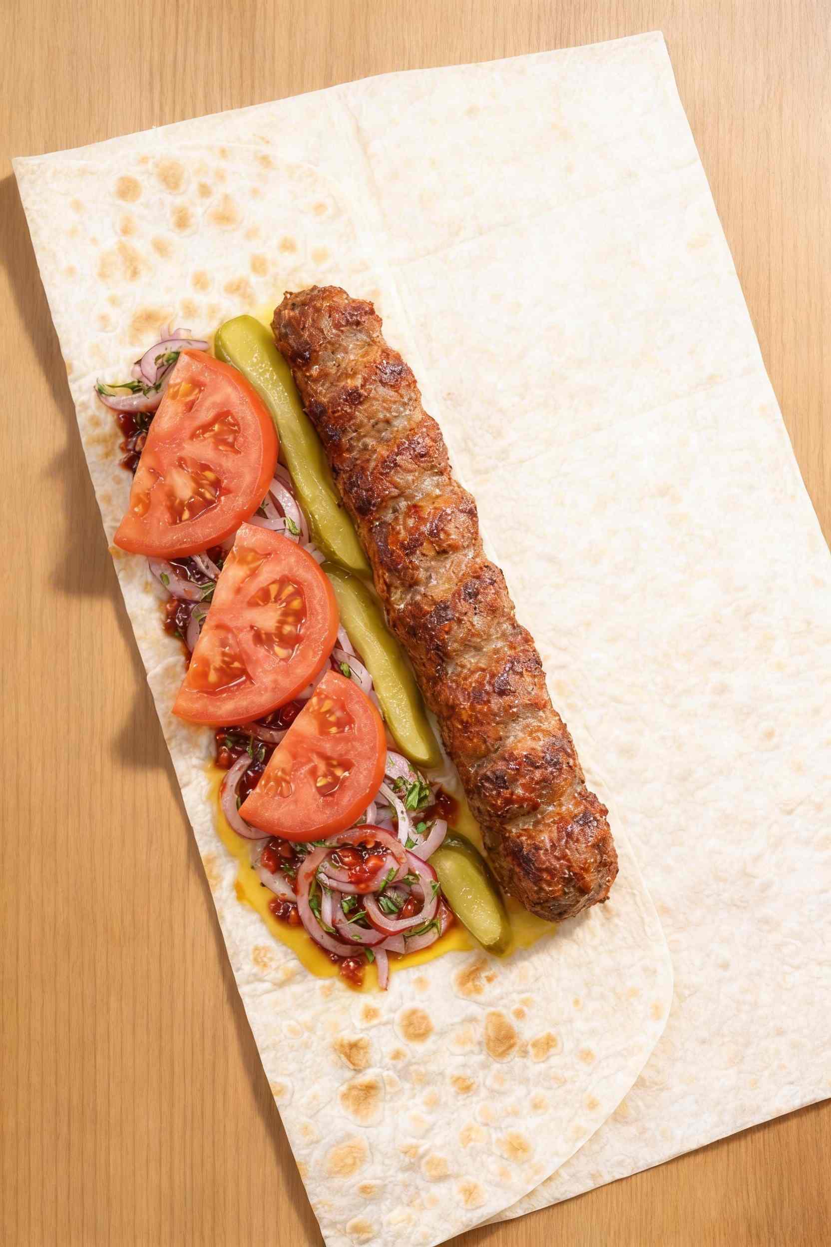 Фото Люля-кебаб из говядины в лаваше с овощами